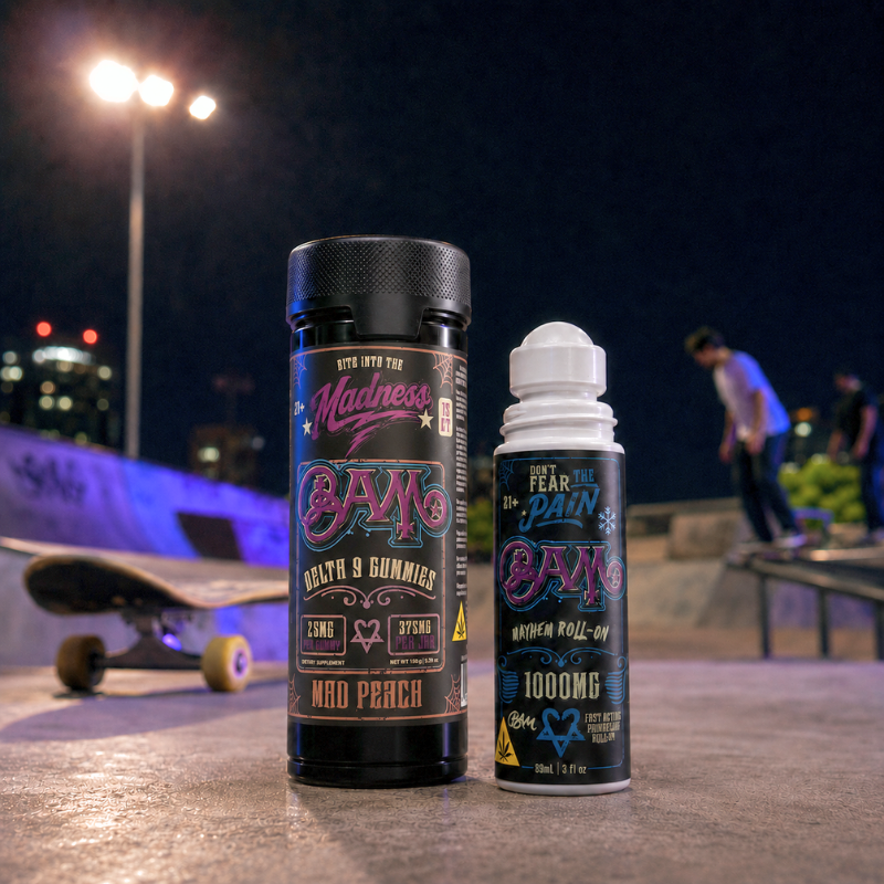 Skate Recovery Kit Bundle | Bam THC CBD Roll-On + 1000mg Gummies