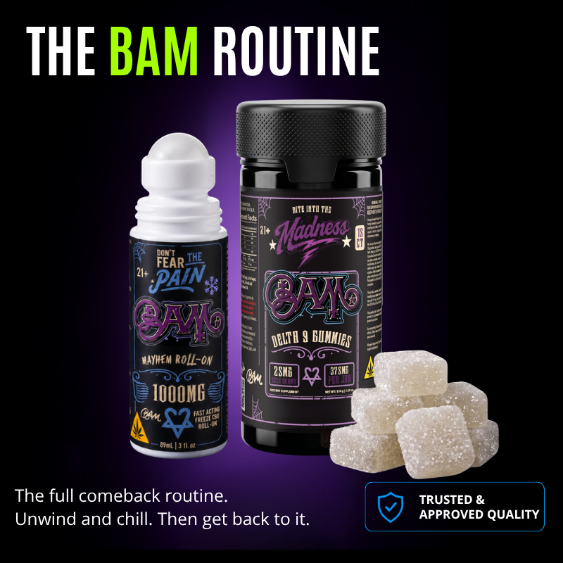 Skate Recovery Kit Bundle | Bam THC CBD Roll-On + 1000mg Gummies