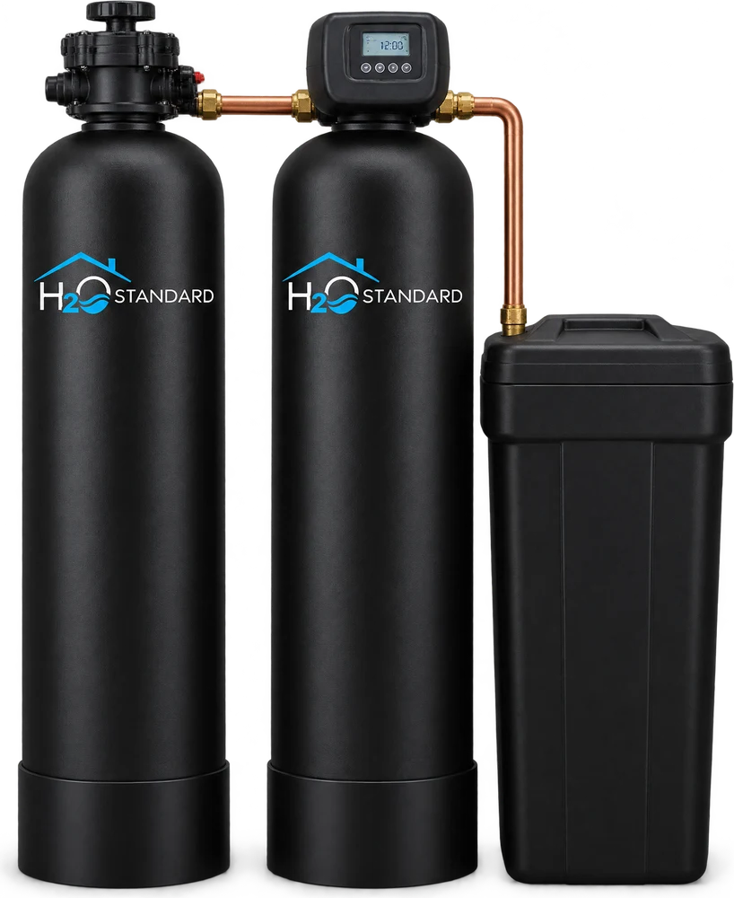 The H2O Standard Well Water System: iron and sulfur filter, softener and brine tank