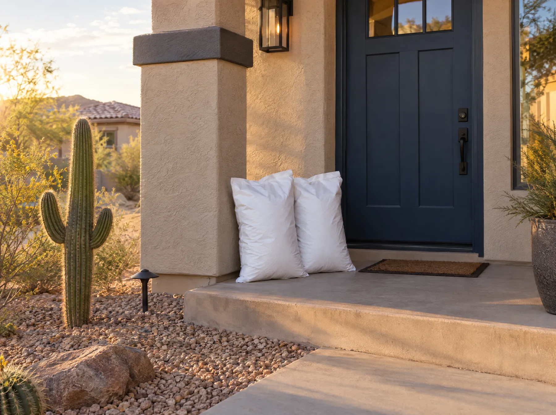 Bags of softener salt delivered to a front porch