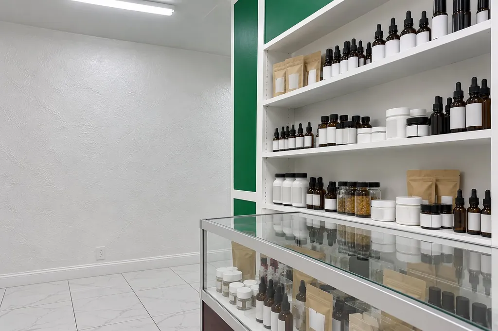 Neatly faced products on the shelves at Kush Kingdom