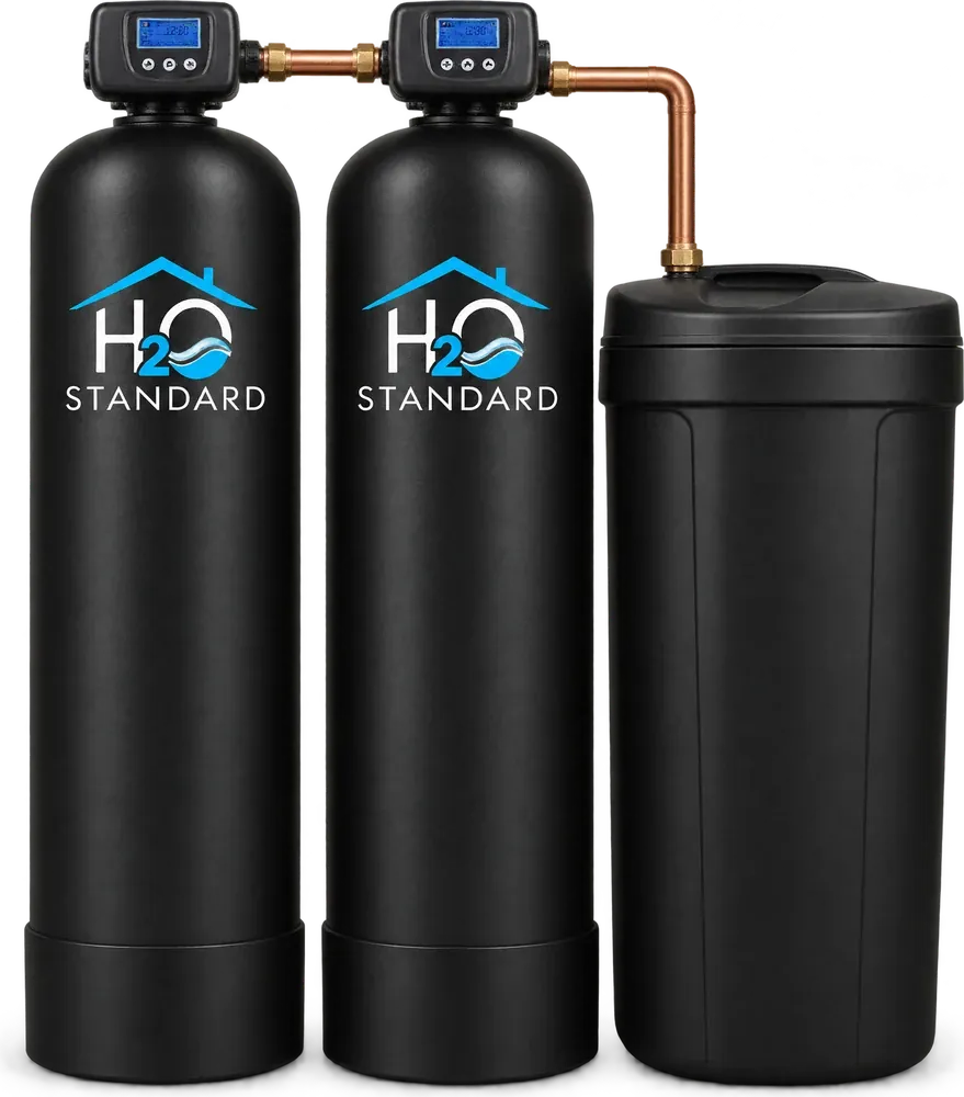 The H2O Standard Dual Tank System: two large tanks and a brine tank
