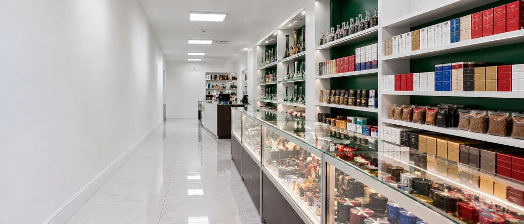 Cigarettes and tobacco products behind the counter at Kush Kingdom