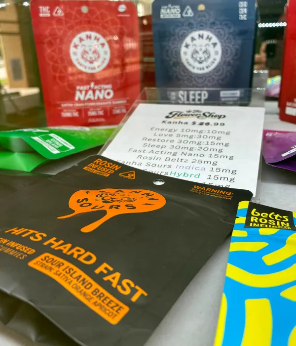 THC edibles and gummies at The Flower Shop Dispensary, North Houston.