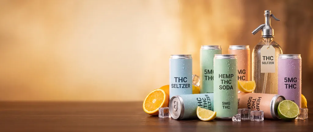 Hemp THC seltzers and sodas at The Flower Shop Dispensary, North Houston, TX.