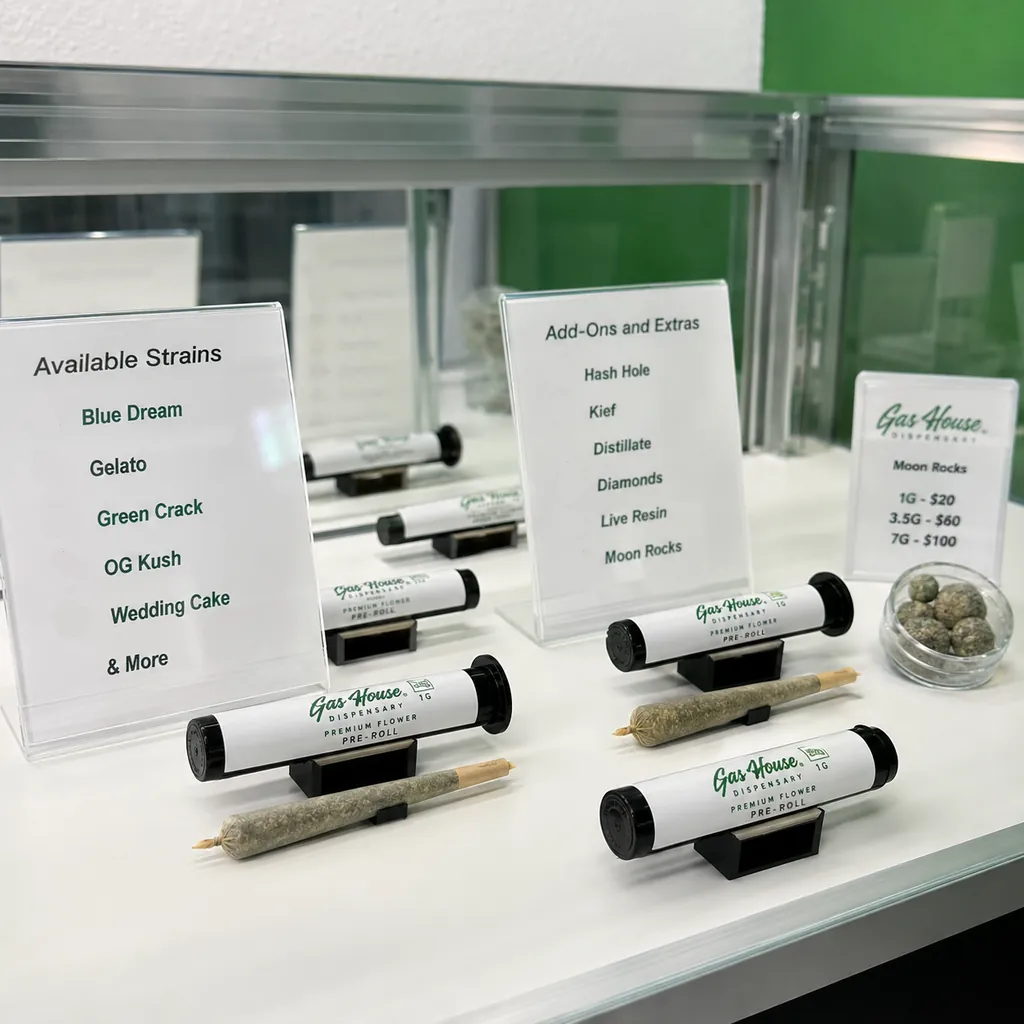 THCA pre-rolls at Gas House Dispensary, Dallas.