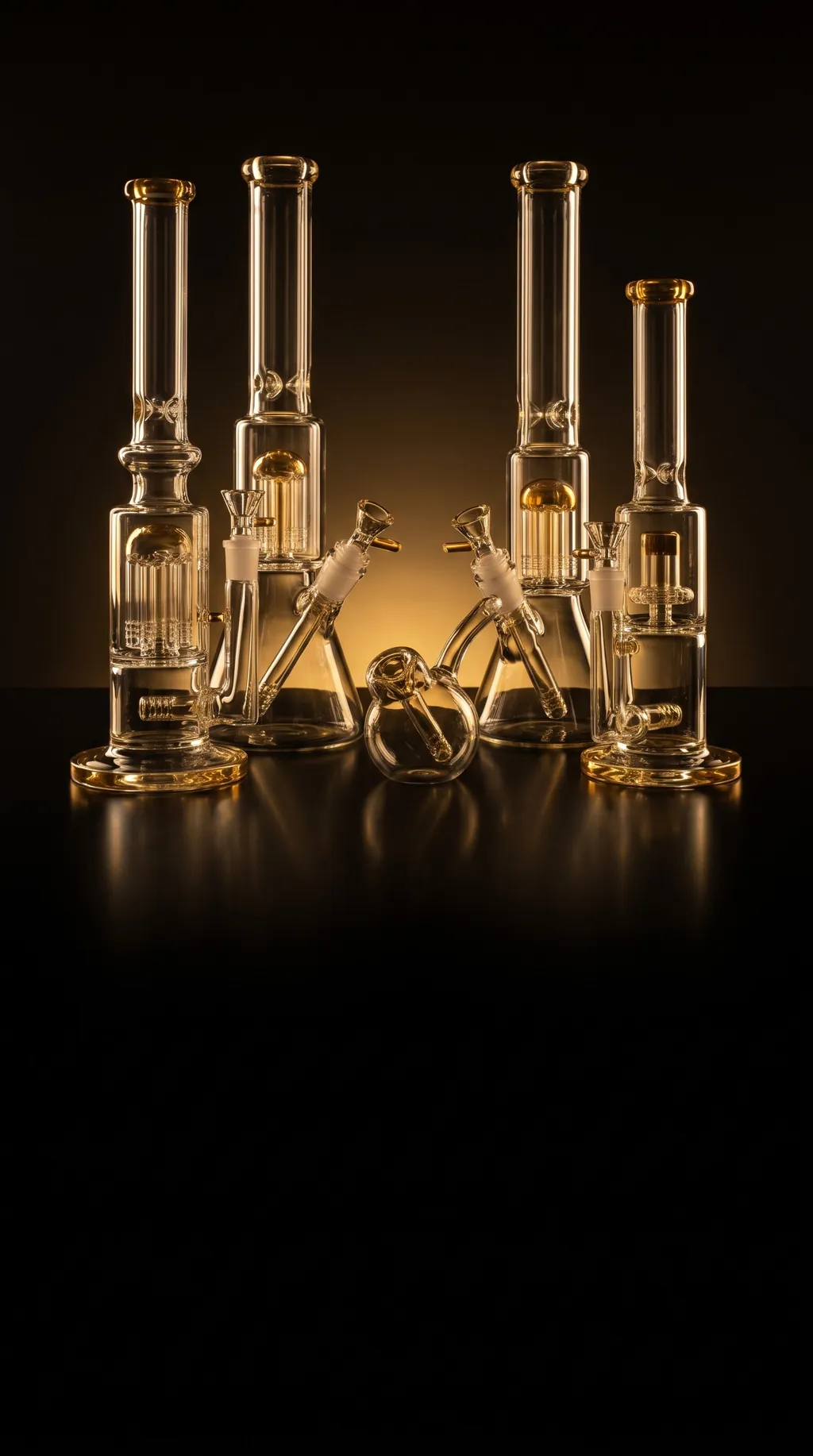Glass bongs and water pipes in the cases at Prestige Smoke Shop in Del City